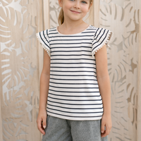 T-shirt rayé marine et blanc (Fille)