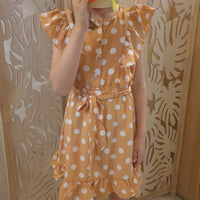 Robe beige à pois blancs