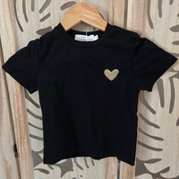 T-shirt noir coeur brodé doré fille