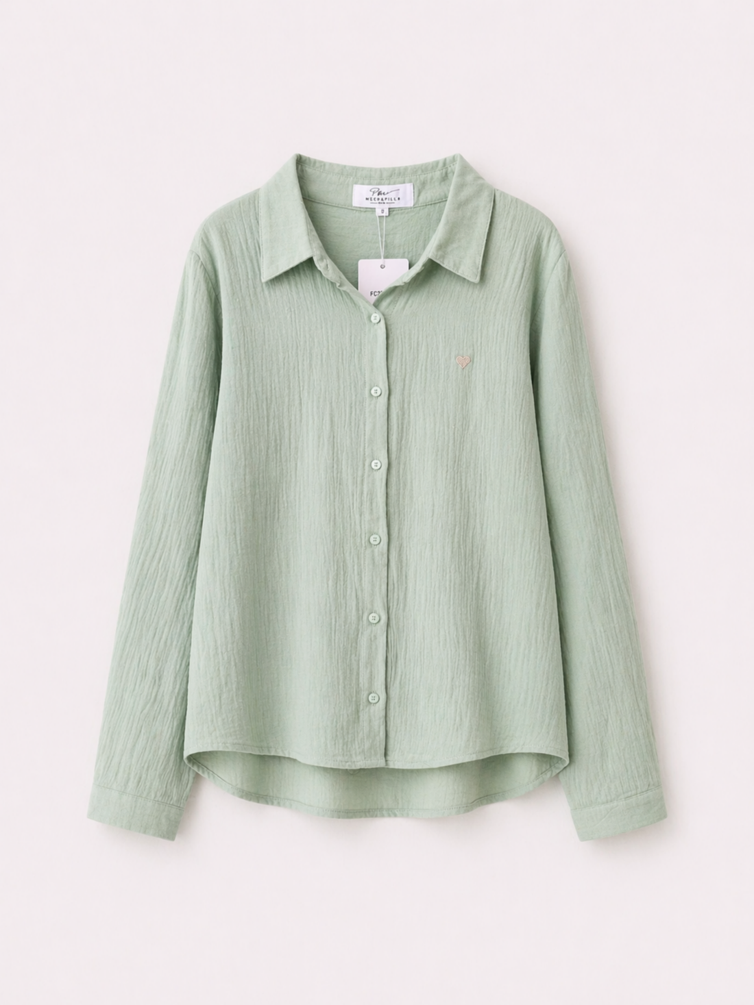 Chemise en gaze de coton vert pâle fille manches longues – Mini-nous