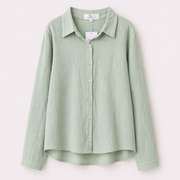 Chemise en gaze de coton vert pâle fille manches longues – Mini-nous