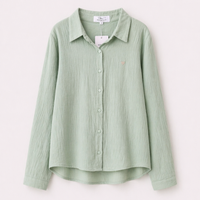 Chemise en gaze de coton vert pâle fille manches longues – Mini-nous