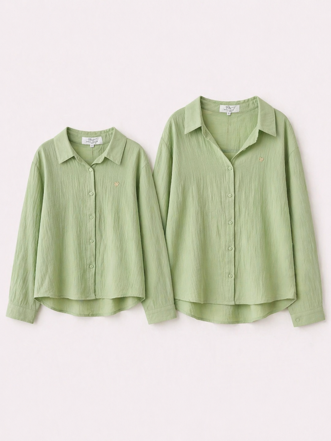 Chemises gaze de coton vert pâle assorties mère et fille – Mini-nous