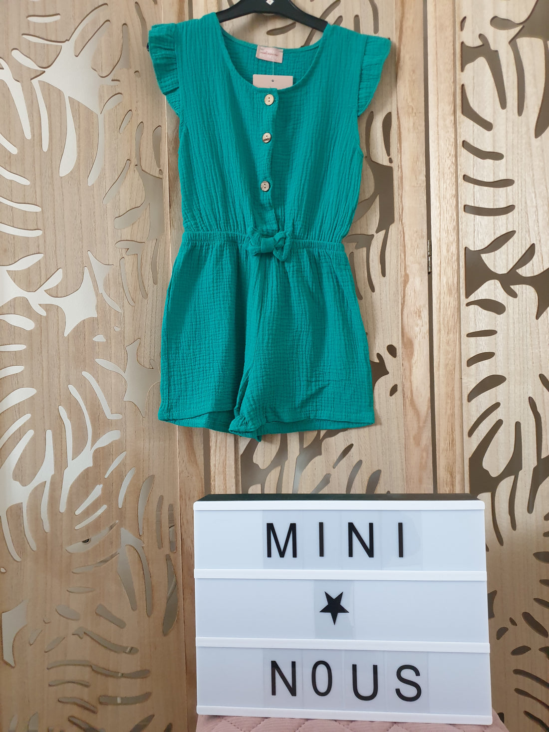 Combishort en gaze de coton turquoise