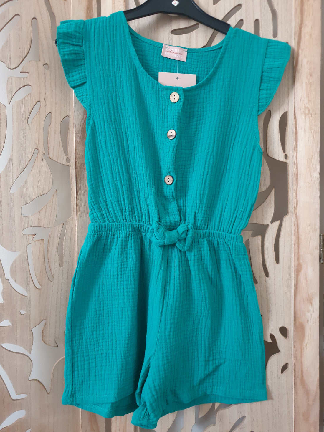 Combishort en gaze de coton turquoise