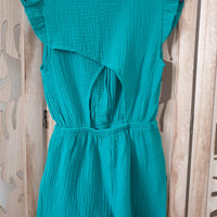 Combishort en gaze de coton turquoise