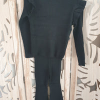 Ensemble en maille pull à volants et pantalon flare