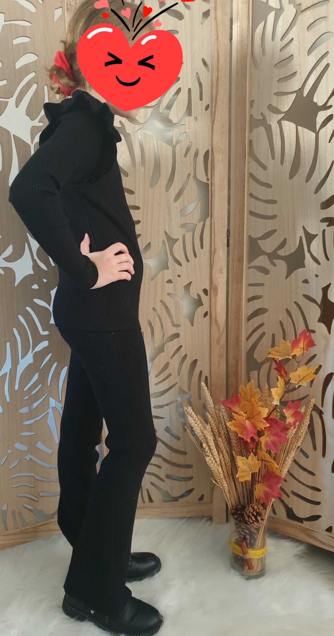 Ensemble en maille pull à volants et pantalon flare