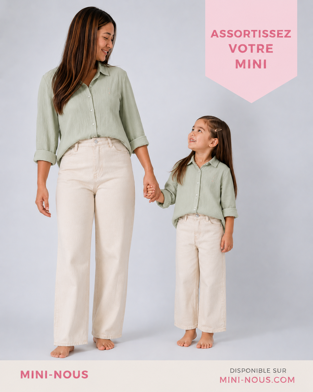 Chemise gaze de coton verte duo mère et fille