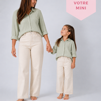 Chemise gaze de coton verte duo mère et fille