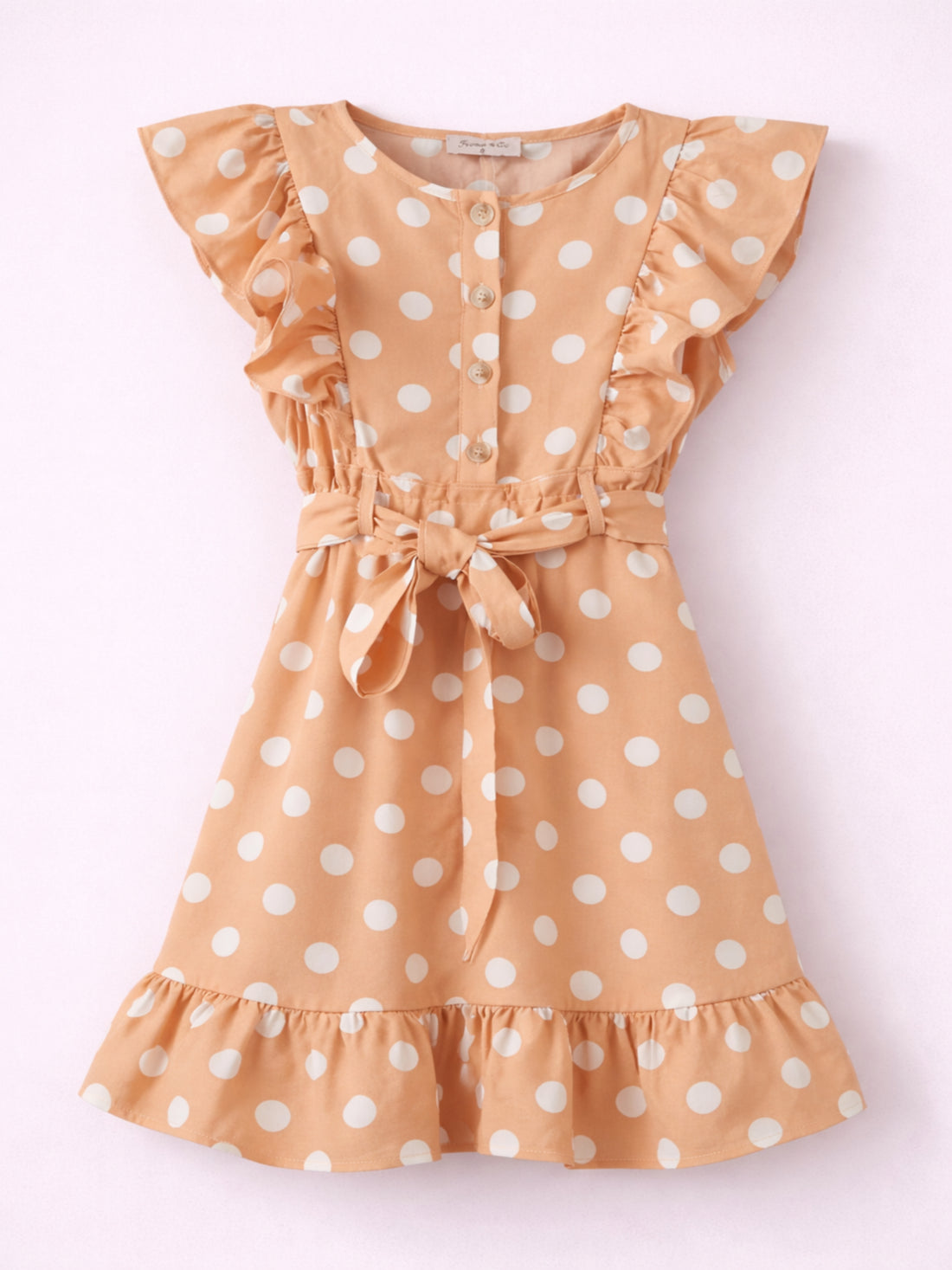 Robe beige à pois blancs