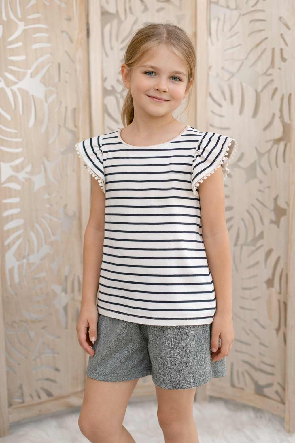 T-shirt rayé marine et blanc (Fille)
