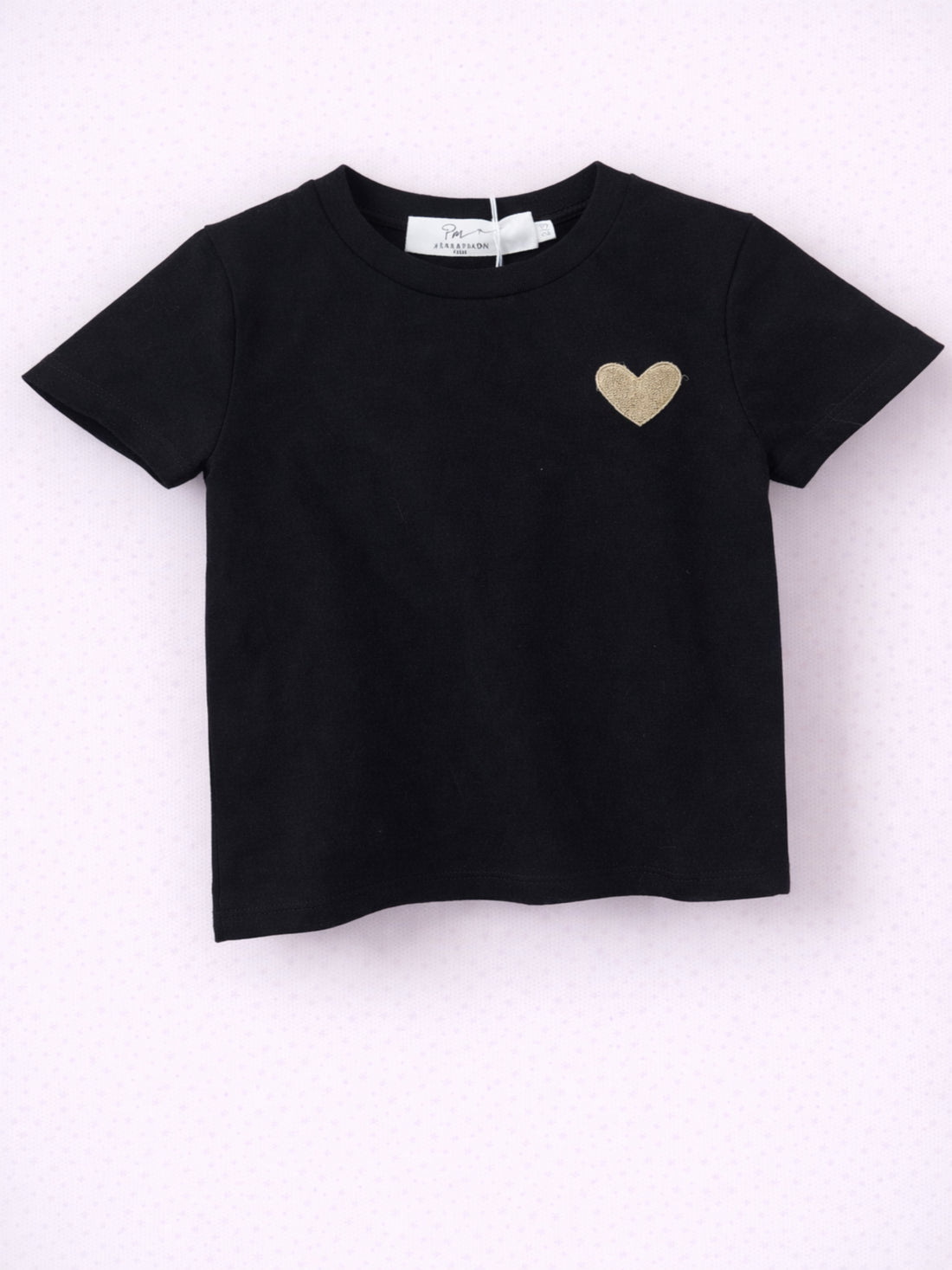 T-shirt noir coeur brodé doré fille