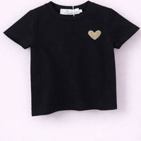 T-shirt noir coeur brodé doré fille