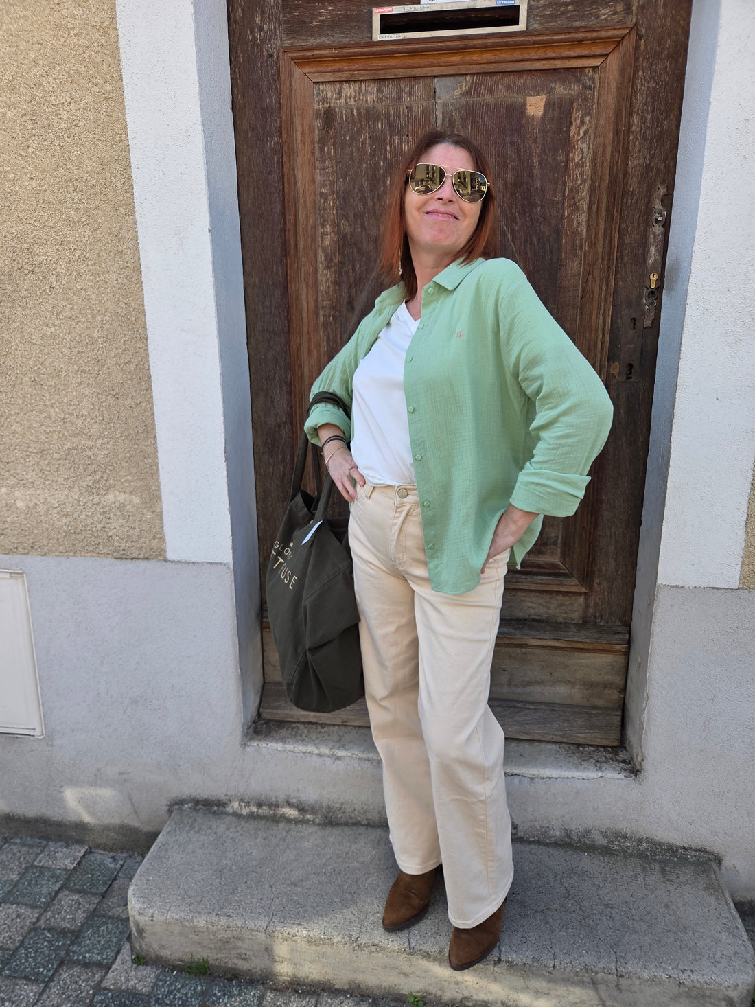Chemise gaze de coton vert pâle (Maman)