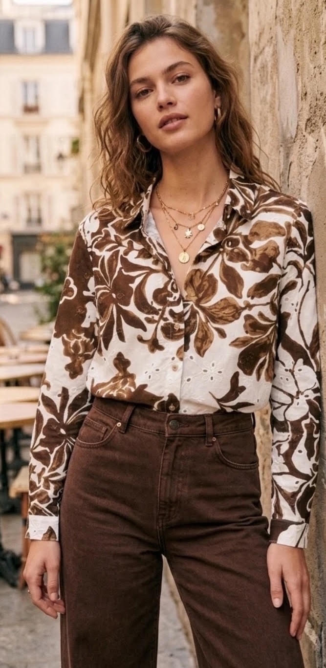 Chemise marron et blanche