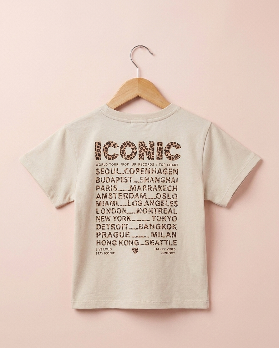 T-shirt iconic beige avec inscriptions léopard (Fille)