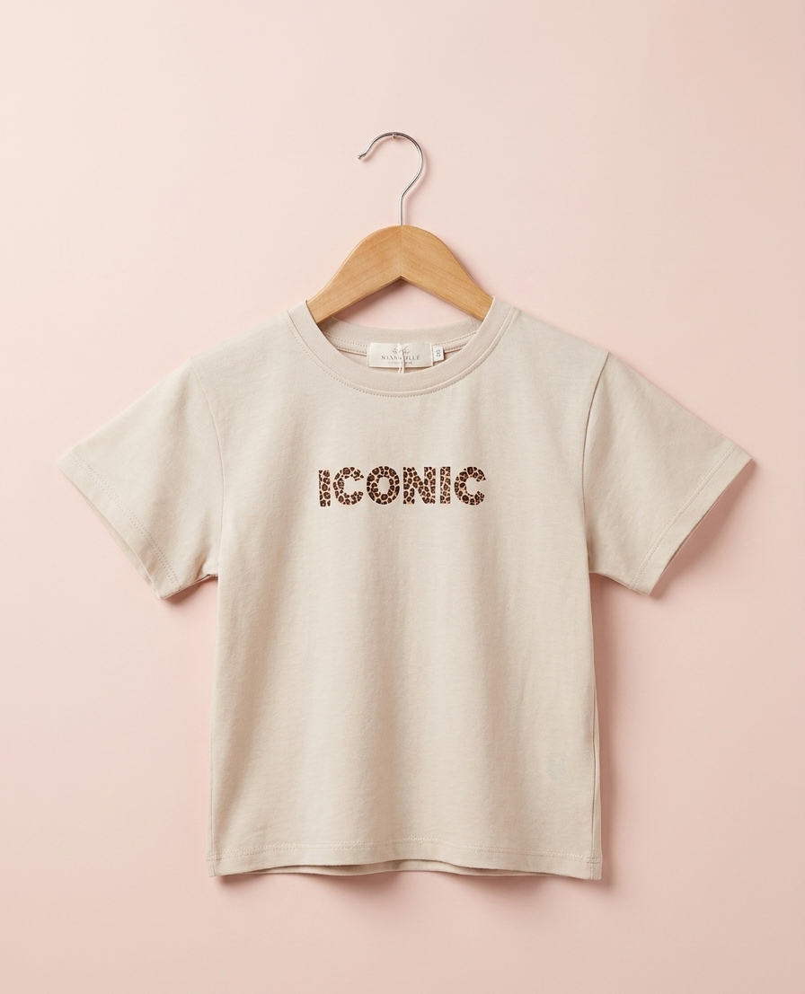 T-shirt iconic beige avec inscriptions léopard (Fille)