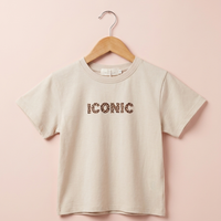 T-shirt iconic beige avec inscriptions léopard (Fille)