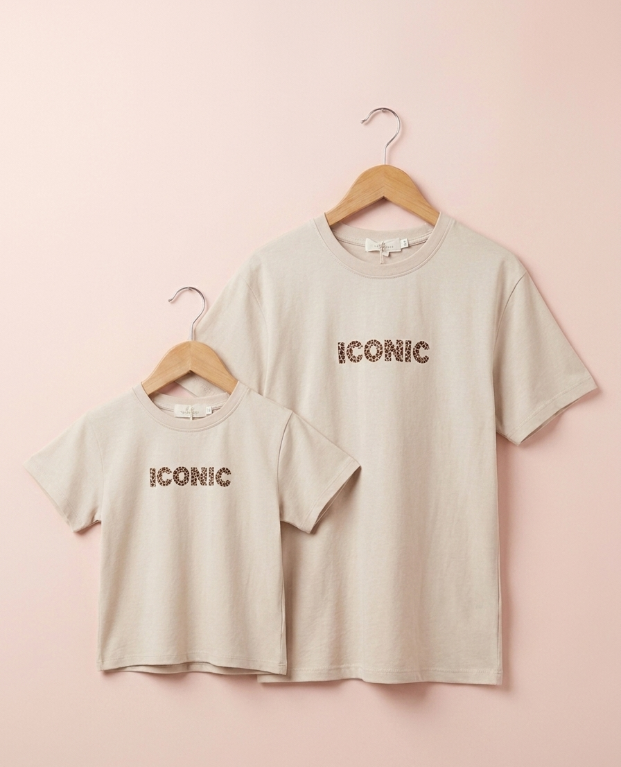 T-shirt iconic beige avec inscriptions léopard (Fille)